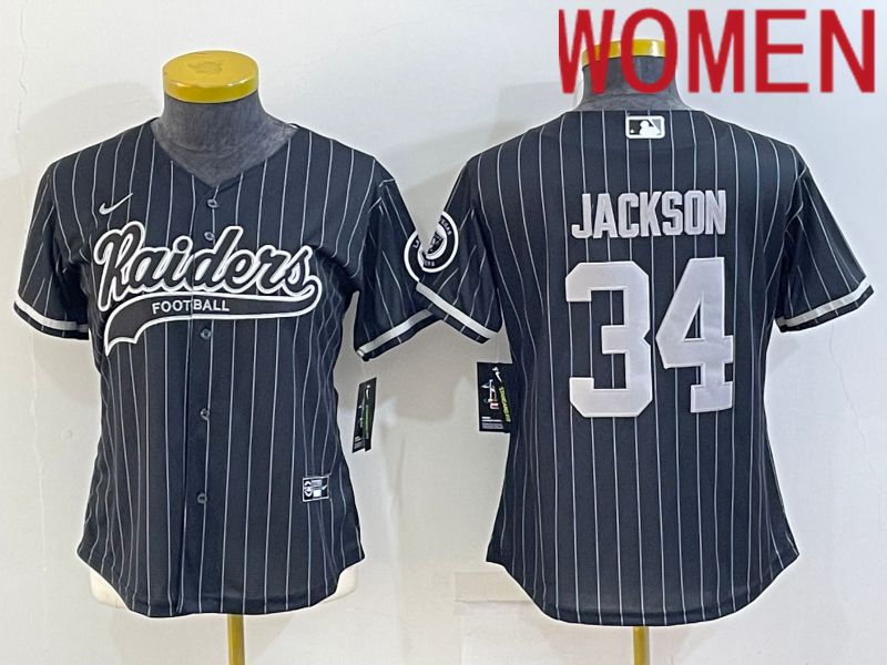 Women Oakland Raiders 34 Jackson Black stripe 2022 Nike Co branded NFL Jerseys